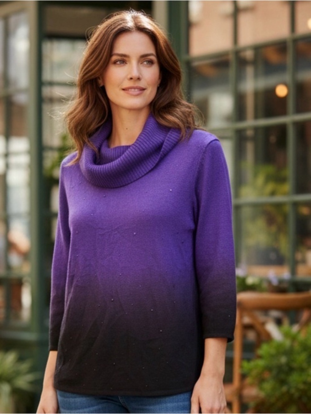 🫶🏻 Kim Rogers Petite Purple Ombre Cowl-Neck Sweater